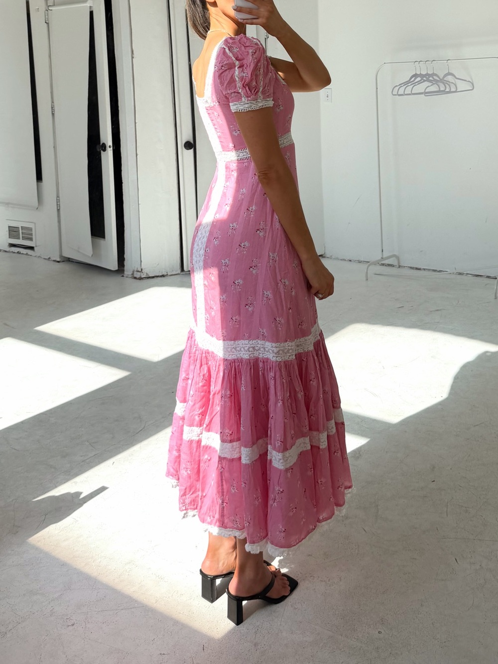 LoveShackFancy Pink & White Floral Ryan Lace Inset Ruffle Maxi Dress - Picture 2 of 7